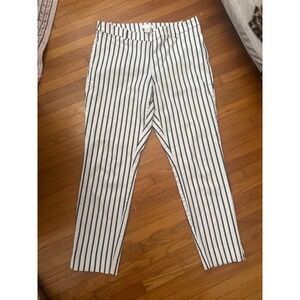 HM Striped Ankle Pants Womens 10 White Navy Blue Slim Leg Trousers 05737169
